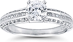 This image shows the setting with a 1.00ct round brilliant cut center diamond. The setting can be ordered to accommodate any shape/size diamond listed in the setting details section below.