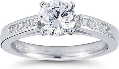 Cathedral Style Princess Cut Channel Set Moissanite Engagement Ring