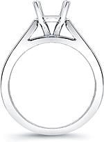 This image shows the setting with a basket made to hold a 1.00ct round brilliant cut center diamond. The setting can be ordered to accommodate any shape/size diamond listed in the setting details section below.