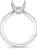 This image shows the setting with a basket made to hold a 1.00ct princess cut center diamond. The setting can be ordered to accommodate any shape/size diamond listed in the setting details section below.