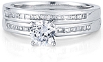 This image shows the setting with a 1.00ct round brilliant cut center diamond and the matching wedding band; sold separately.
