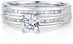 This image shows the setting with a 1.00ct round brilliant cut center diamond and the matching wedding band; sold separately.