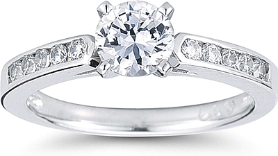 This image shows the setting with a 1.00ct round brilliant cut center diamond. The setting can be ordered to accommodate any shape/size diamond listed in the setting details section below.