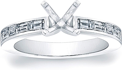 This image shows the setting with a head made to hold a 1.00ct round brilliant cut center diamond. The setting can be ordered to accommodate any shape/size diamond listed in the setting details section below.