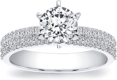 This image shows the setting with a 1.00ct round brilliant cut center diamond. The setting can be ordered to accommodate any shape/size diamond listed in the setting details section below.