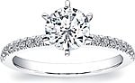 This image shows the setting with a 1.00ct round brilliant cut center diamond. The setting can be ordered to accommodate any shape/size diamond listed in the setting details section below.
