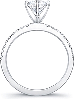 This image shows the setting with a 1.00ct round brilliant cut center diamond. The setting can be ordered to accommodate any shape/size diamond listed in the setting details section below.
