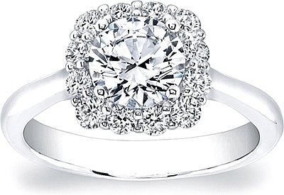 This image shows the setting with a 1.00ct round brilliant cut center diamond. The setting can be ordered to accommodate any shape/size diamond listed in the setting details section below.