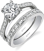 This image shows the setting made to fit a 1.00ct round brilliant cut center diamond. The setting can be ordered to accommodate any shape/size diamond listed in the setting details section below. Wedding Band sold separately.