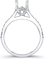 This image shows the setting with a 1.00ct round brilliant cut center diamond. The setting can be ordered to accommodate any shape/size diamond listed in the setting details section below.