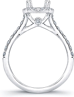 This image shows the setting made to fit a 1.00ct round brilliant cut center diamond. The setting can be ordered to accommodate any shape/size diamond listed in the setting details section below.