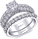 This image shows the setting with a 1.00ct round brilliant cut center diamond. The setting can be ordered to accommodate any shape/size diamond listed in the setting details section below.