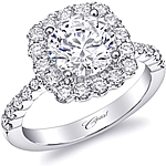 This image shows the setting with a 2.00ct round brilliant cut center diamond. The setting can be ordered to accommodate any shape/size diamond listed in the setting details section below.
