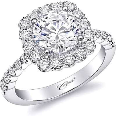 This image shows the setting with a 2.00ct round brilliant cut center diamond. The setting can be ordered to accommodate any shape/size diamond listed in the setting details section below.
