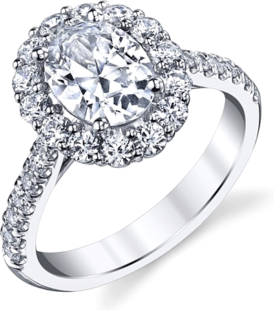 This image shows the setting with a 1.00ct oval cut center diamond. The setting can be ordered to accommodate any shape/size diamond listed in the setting details section below.
