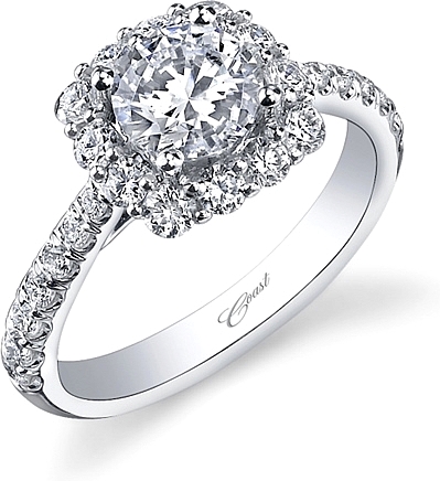 This image shows the setting with a 1.00ct round brilliant cut center diamond. The setting can be ordered to accommodate any shape/size diamond listed in the setting details section below. Wedding band sold separately.

