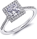 This image shows the setting with a 1.00ct princess cut center diamond. The setting can be ordered to accommodate any shape/size diamond listed in the setting details section below.
