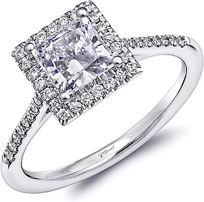 This image shows the setting with a 1.00ct princess cut center diamond. The setting can be ordered to accommodate any shape/size diamond listed in the setting details section below.
