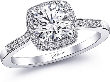 This image shows the setting with a 1.00ct round brilliant cut center diamond. The setting can be ordered to accommodate any shape/size diamond listed in the setting details section below.