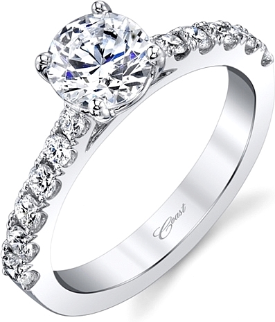 This image shows the setting with a 1.00ct round brilliant cut center diamond. The setting can be ordered to accommodate any shape/size diamond listed in the setting details section below.
