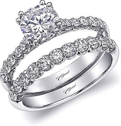 This image shows the setting with a 1.00ct round brilliant cut center diamond. The setting can be ordered to accommodate any shape/size diamond listed in the setting details section below. Shown with the matching wedding band; Sold separately.