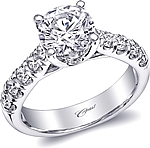 This image shows the setting with a 1.50ct round brilliant cut center diamond. The setting can be ordered to accommodate any shape/size diamond listed in the setting details section below.