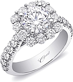 This image shows the setting with a 1.50ct round brilliant cut center diamond. The setting can be ordered to accommodate any shape/size diamond listed in the setting details section below.