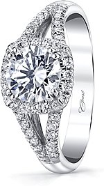 This image shows the setting with a 1.00ct round brilliant cut center diamond. The setting can be ordered to accommodate any shape/size diamond listed in the setting details section below.