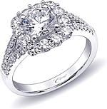 This image shows the setting with a 1.00ct round brilliant cut center diamond. The setting can be ordered to accommodate any shape/size diamond listed in the setting details section below.