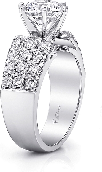 This image shows the setting with a 2.00ct round brilliant cut center diamond. The setting can be ordered to accommodate any shape/size diamond listed in the setting details section below. Wedding band sold separately.
