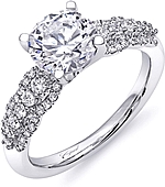 This image shows the setting with a 1.50ct round brilliant cut center diamond. The setting can be ordered to accommodate any shape/size diamond listed in the setting details section below.
