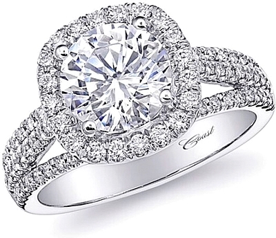 Pave Split Shank Halo Diamond Engagement Ring | deBebians