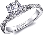 This image shows the setting with a 1.00ct round brilliant cut center diamond. The setting can be ordered to accommodate any shape/size diamond listed in the setting details section below.