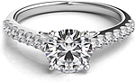 This image shows the setting with a 1.00ct round brilliant cut center diamond. The setting can be ordered to accommodate any shape/size diamond listed in the setting details section below.