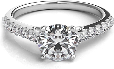 This image shows the setting with a 1.00ct round brilliant cut center diamond. The setting can be ordered to accommodate any shape/size diamond listed in the setting details section below.