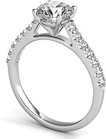 This image shows the setting with a 1.00ct round brilliant cut center diamond. The setting can be ordered to accommodate any shape/size diamond listed in the setting details section below.
