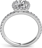 This image shows the setting with a 1.00ct round brilliant cut center diamond. The setting can be ordered to accommodate any shape/size diamond listed in the setting details section below.