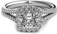 Cushion Halo Split Shank Diamond Engagement Ring