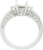 This image shows the setting with a basket made for a 1.75ct emerald cut diamond. The setting can be ordered to accomodate any shape/size diamond listed on the setting details section below. 