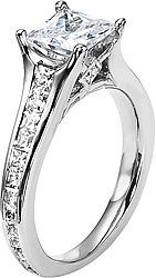 Shown with a 1.50ct princess cut diamond. This setting can accommodate any shape/size diamond listed in the details section below.