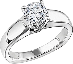 Shown with a 1.00ct round brilliant cut diamond. This setting can accommodate any shape/size diamond listed in the details section below.