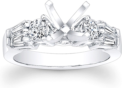 This image shows the setting made to hold a 1.00ct round brilliant cut center diamond. The setting can be ordered to accommodate any shape/size diamond listed in the setting details section below. 
