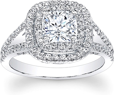 This image shows the setting with a 1.00ct cushion cut center diamond. The setting can be ordered to accommodate any shape/size diamond listed in the setting details section below.