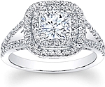 This image shows the setting with a 1.00ct cushion cut center diamond. The setting can be ordered to accommodate any shape/size diamond listed in the setting details section below.