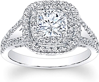 Double Halo Split Shank Diamond Engagement Ring