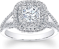 Double Halo Split Shank Diamond Engagement Ring