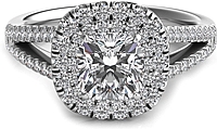 Double Row Cushion Halo Split Shank Engagement Ring