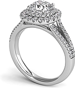 This image shows the setting with a 1.00ct cushion cut center diamond. The setting can be ordered to accommodate any shape/size diamond listed in the setting details section below.