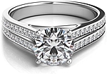 This image shows the setting with a 1.00ct round brilliant cut center diamond. The setting can be ordered to accommodate any shape/size diamond listed in the setting details section below.