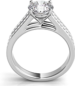 This image shows the setting with a 1.00ct round brilliant cut center diamond. The setting can be ordered to accommodate any shape/size diamond listed in the setting details section below.